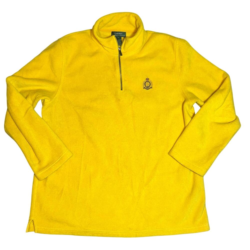 Lauren Ralph Lauren  preppy crest logo Yellow fleece 1/4  sweatshirt women's XL